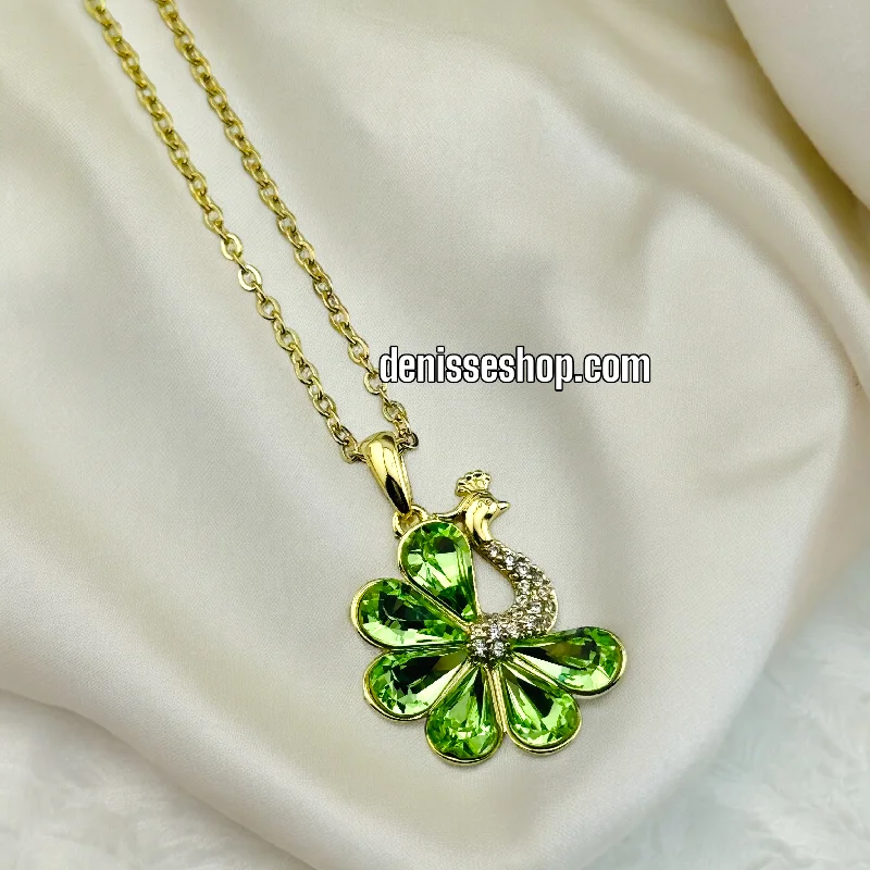 14K LIGHT GREEN PEACOCK NECKLACE SET  18'' C51