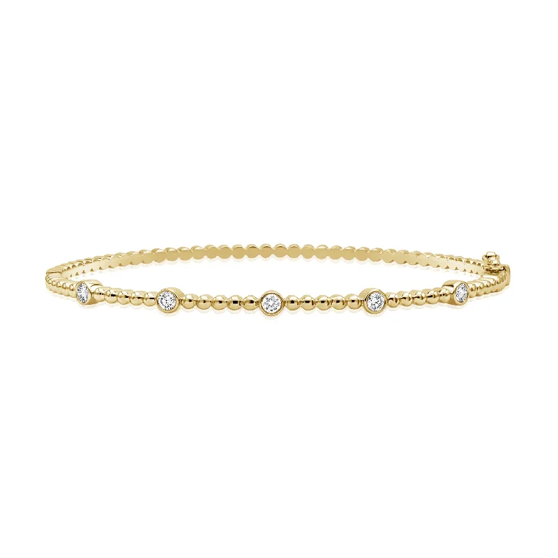 Personalized Bracelets for Gifts-14K Gold Beaded Bangle with Diamonds