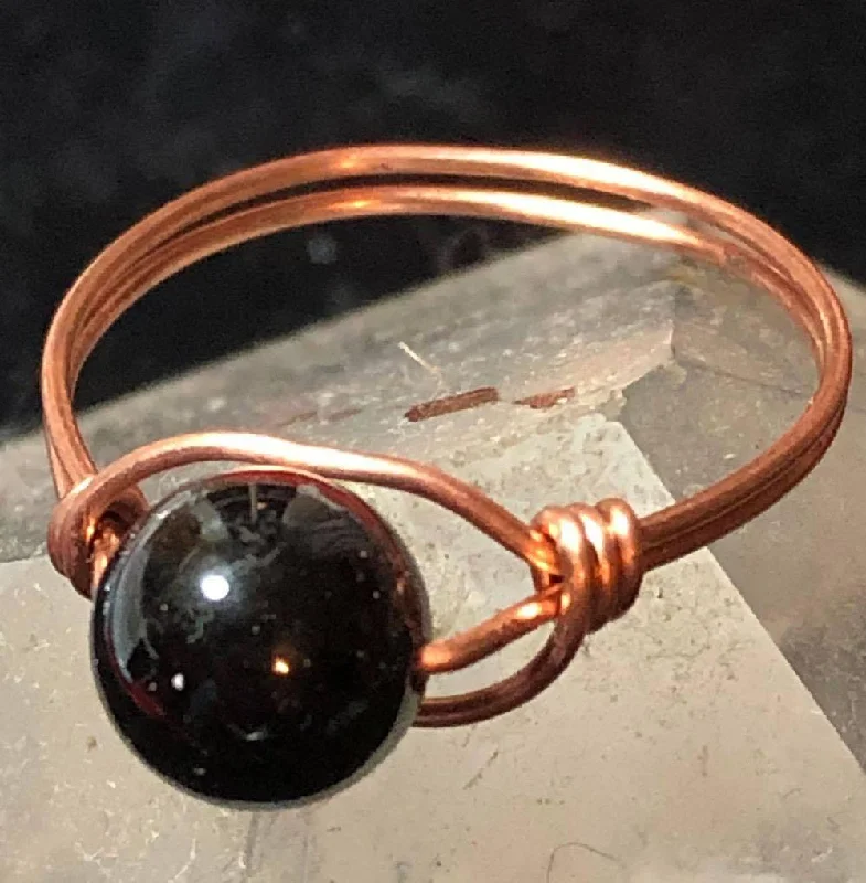 Designer Wedding Rings-Black Tourmaline Copper Bead Ring