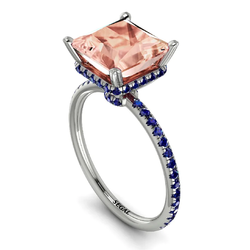 Vintage Style Rings-Trendy Hidden Halo Morganite Princess Cut Engagement Ring - Daria No. 915