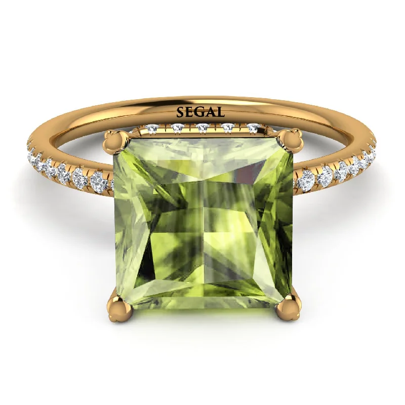 Beautiful Wedding Rings-Trendy Hidden Halo Peridot Princess Cut Engagement Ring - Daria No. 701