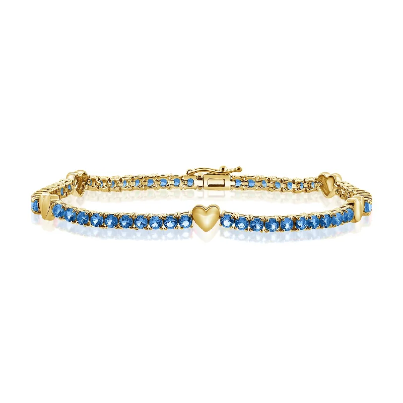 Personalized Tennis Bracelets-Elegant 14K Gold Sapphire and Diamond Heart Tennis Bracelet