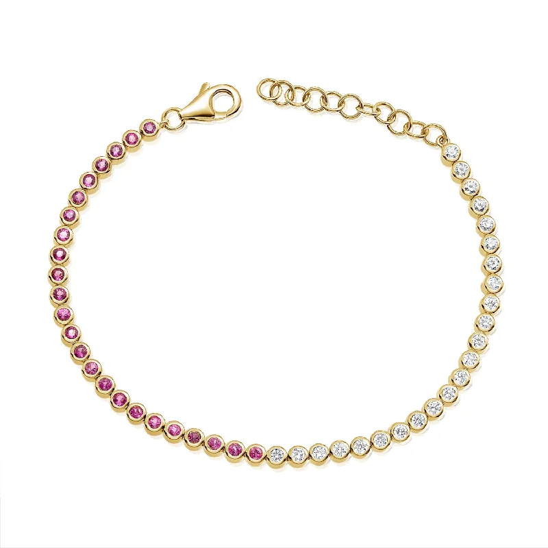 Trendy Charm Bracelets-Elegant 1.45 Carat Pink Sapphire and Diamond Tennis Bracelet