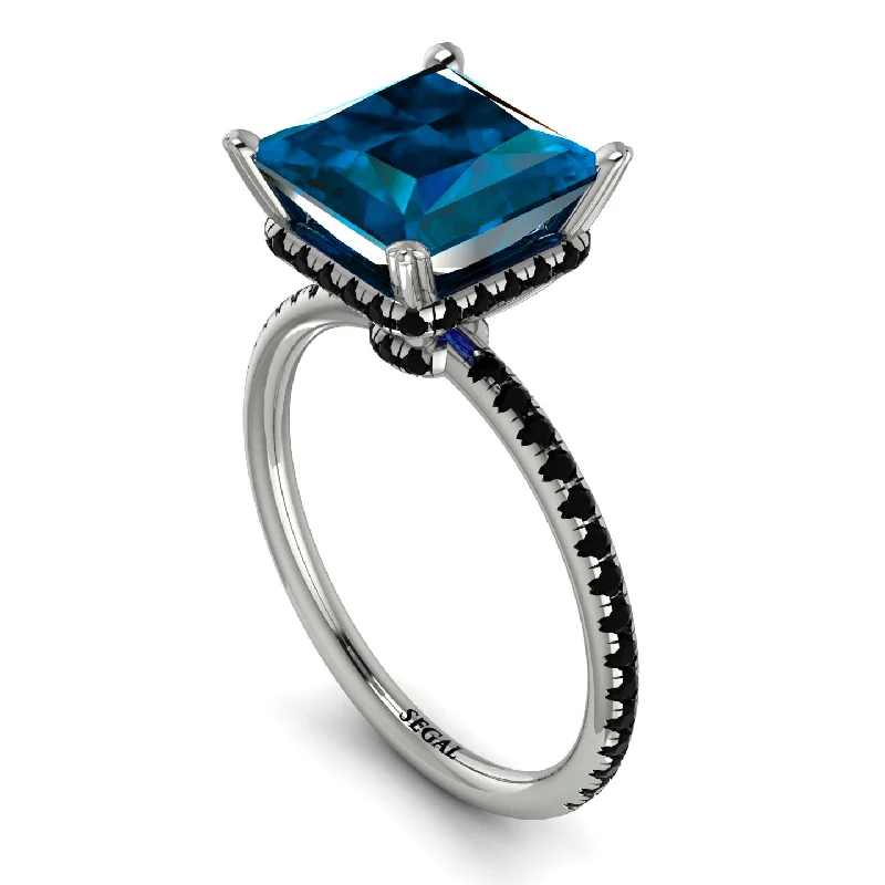 Fine Wedding Bands-Trendy Hidden Halo Blue Topaz Princess Cut Engagement Ring - Daria No. 509