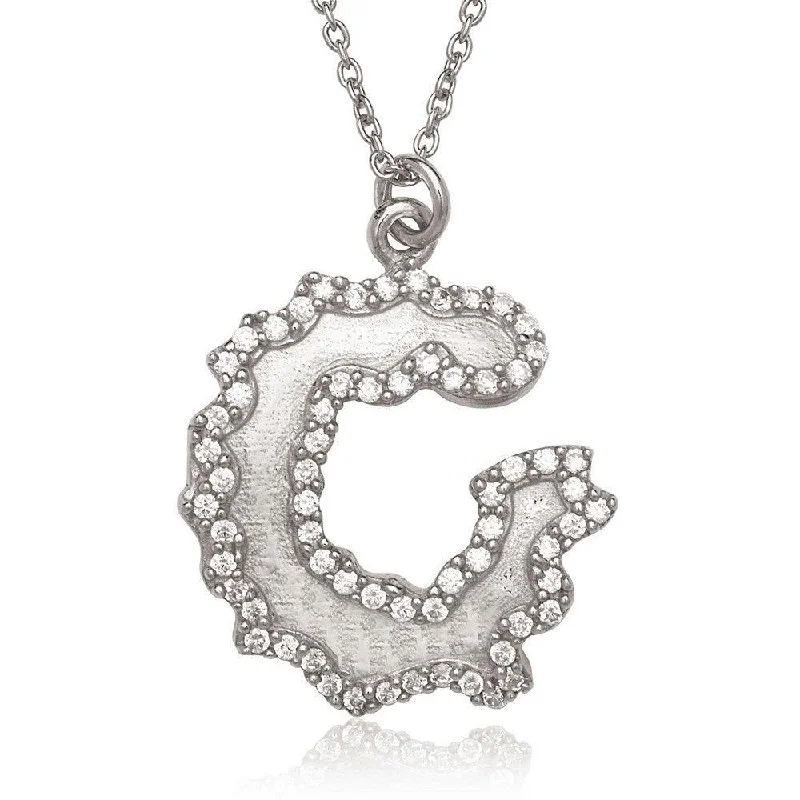 Sterling Silver Open Wavy Circle with Jagged CZ Border Necklace