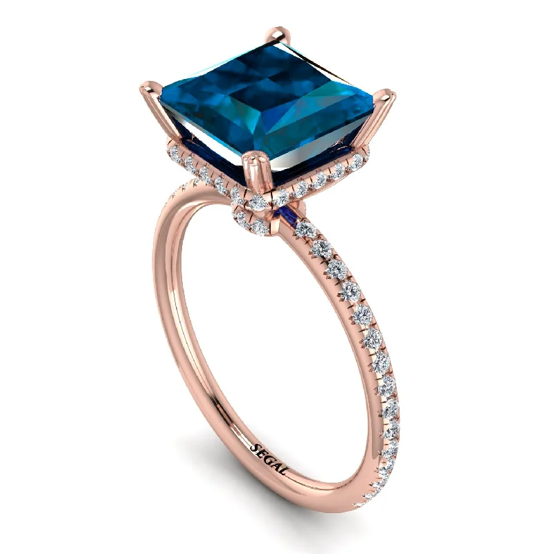 Adjustable Diamond Rings-Trendy Hidden Halo Blue Topaz Princess Cut Engagement Ring - Daria No. 502