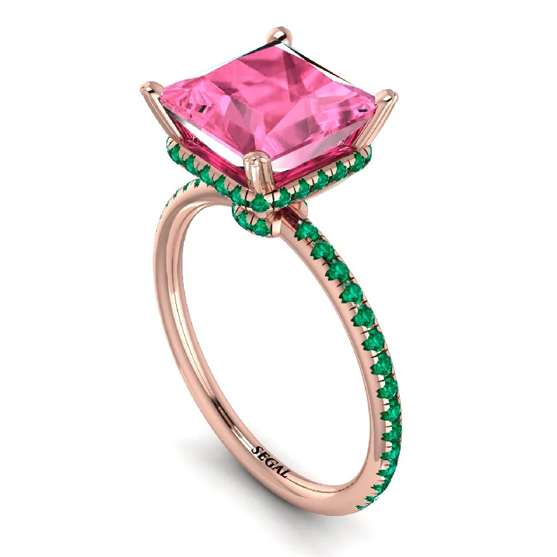 Stunning Gemstone Rings-Trendy Hidden Halo Pink Moissanite Princess Cut Engagement Ring - Daria No. 805