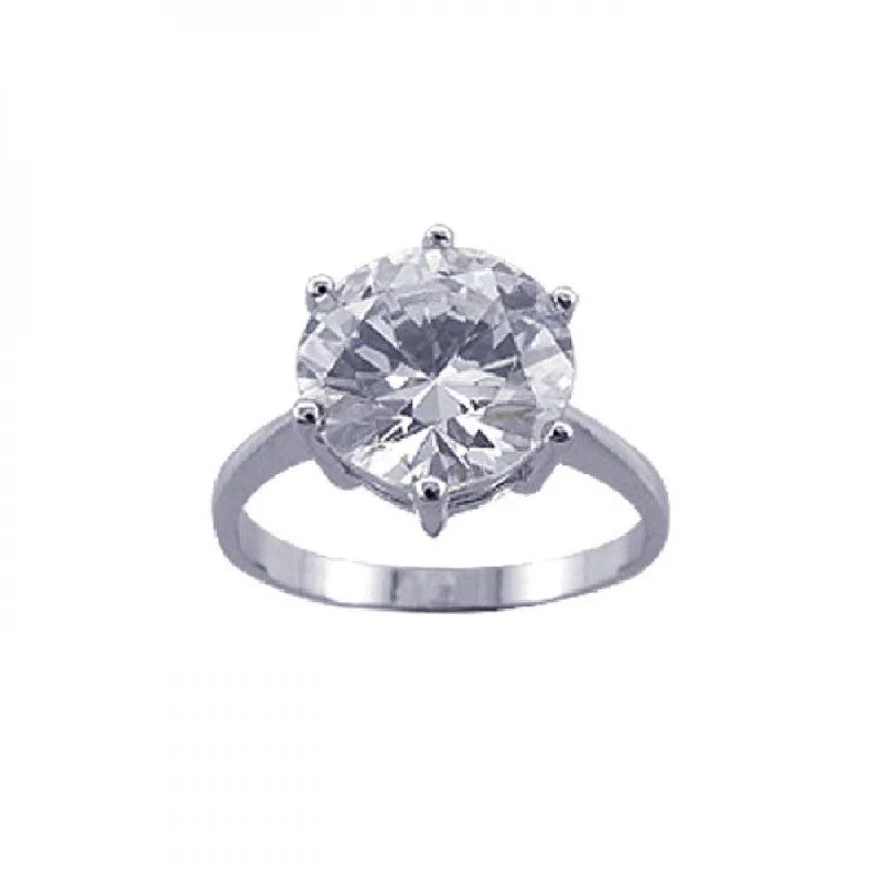 Fashionable Gold Rings-Silver 925 Rhodium Plated Large Center CZ Solitaire Ring - STR00600