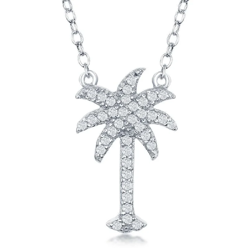 Sterling Silver CZ Palm Tree Necklace