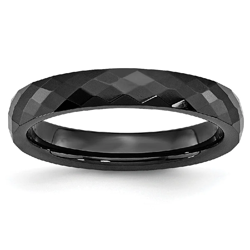 Personalized Engagement Ring Sets-4mm Black Ceramic Faceted Standard Fit Band