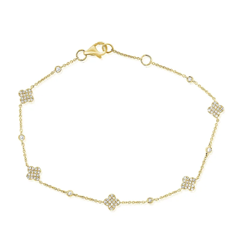 Unique Bracelets for Men-14K Gold Clover Bracelet with Diamonds