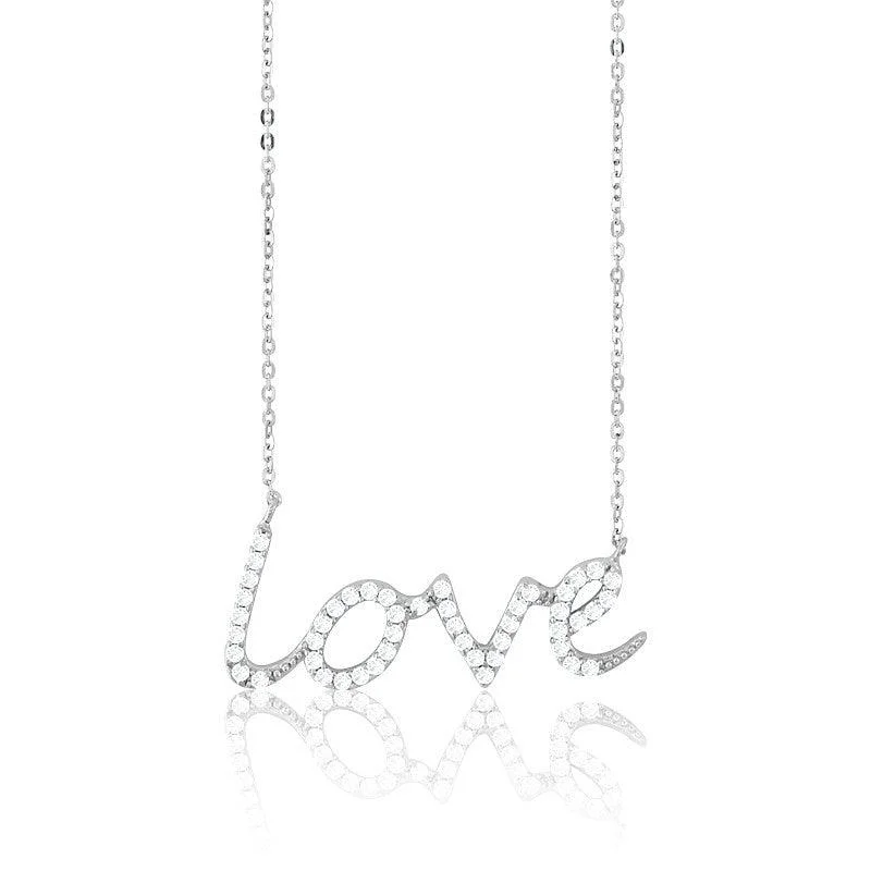 Sterling Silver CZ LOVE Design Necklace