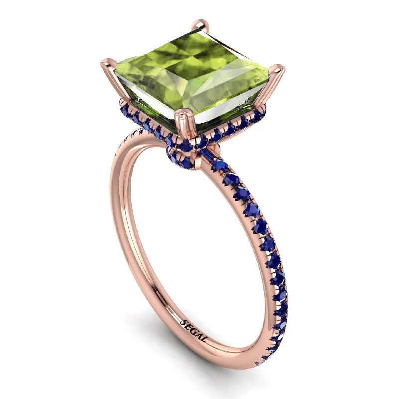 Luxury Wedding Rings for Women-Trendy Hidden Halo Peridot Princess Cut Engagement Ring - Daria No. 714