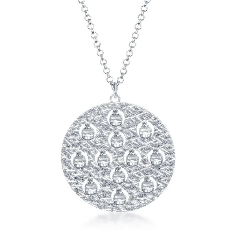 Sterling Silver Round Diamond Cut Beads Necklace