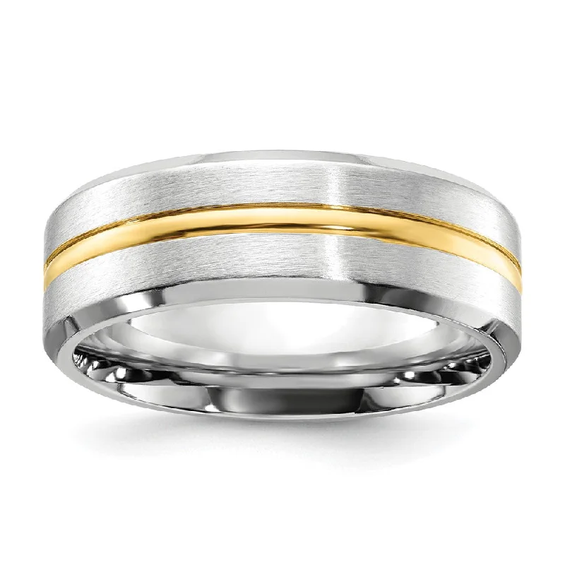 Stunning Wedding Bands-8mm Cobalt & Gold Tone Plated Grooved & Beveled Edge Band