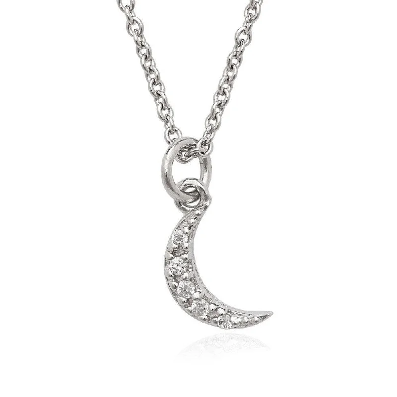 Sterling Silver Tiny CZ Crescent Pendant Necklace