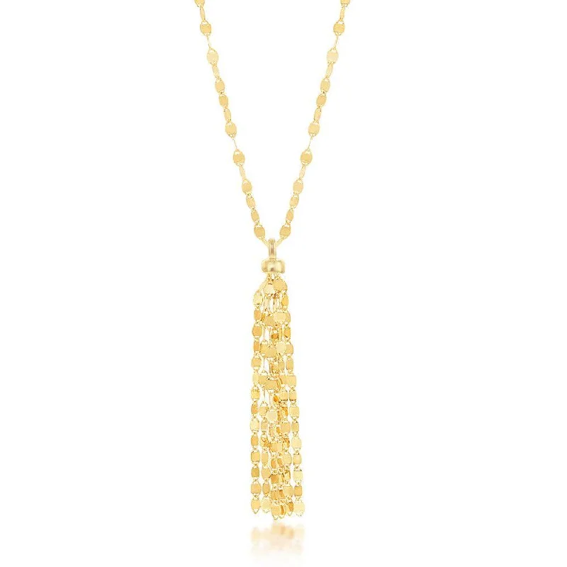 Sterling Silver Gold Plated Mirror Chain with Tassel Necklace