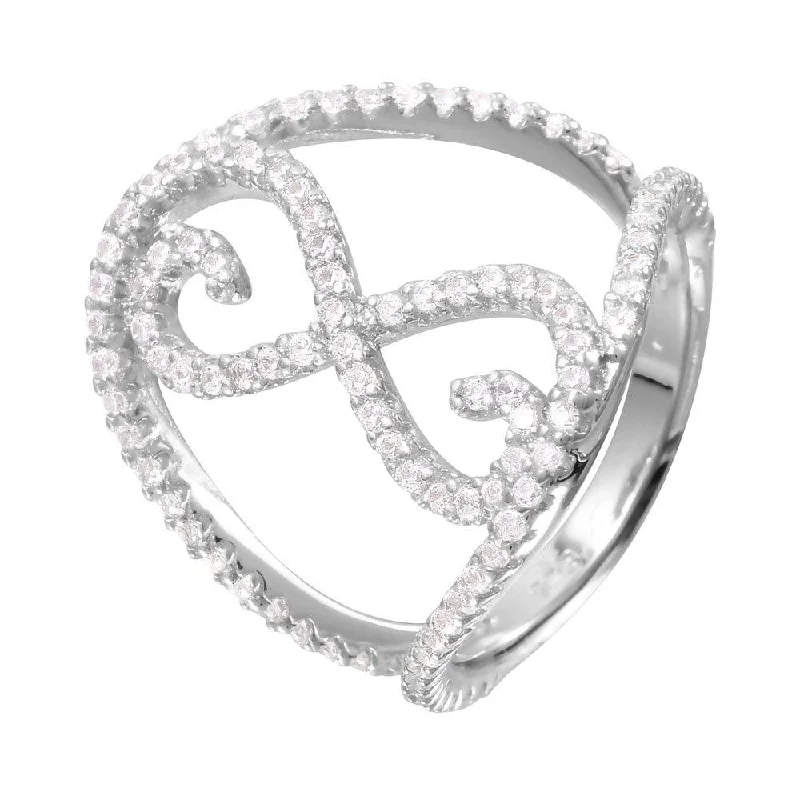 Stunning Gemstone Rings-Silver 925 Rhodium Plated Split Shank CZ Accented Infinity Symbol Ring - BGR00997