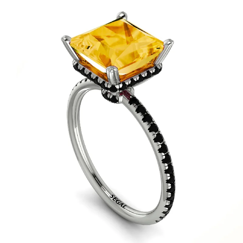 Vintage Diamond Rings-Trendy Hidden Halo Citrine Princess Cut Engagement Ring - Daria No. 609