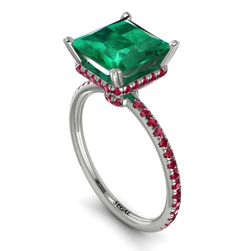 Adjustable Wedding Bands-Trendy Hidden Halo Emerald Princess Cut Engagement Ring - Daria No. 51