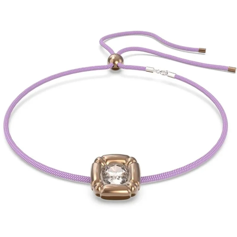 Swarovski Women's Necklace - Dulcis Purple Cord and Rose Gold Cushion Cut | 5622377