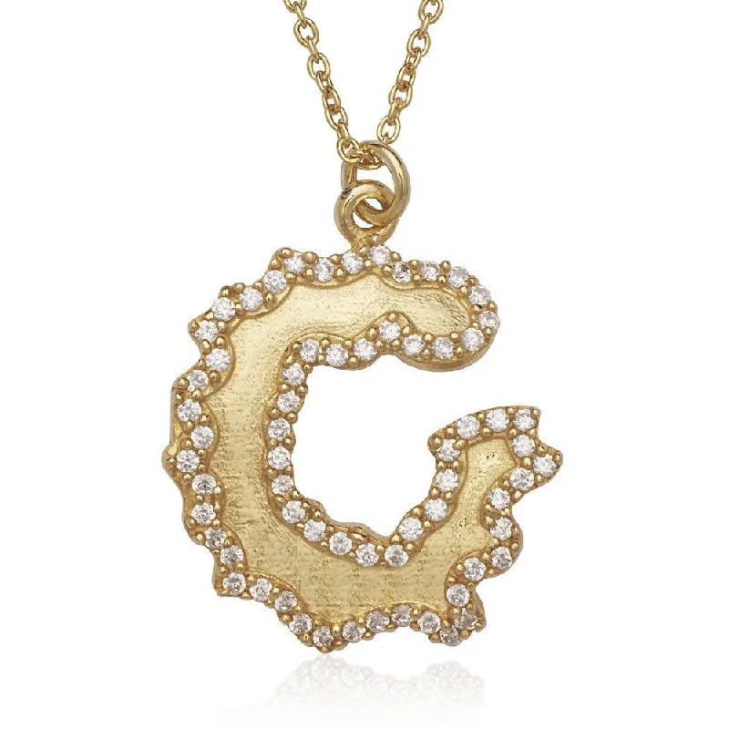 Sterling Silver GP Open Wavy Circle with Jagged CZ Border Necklace