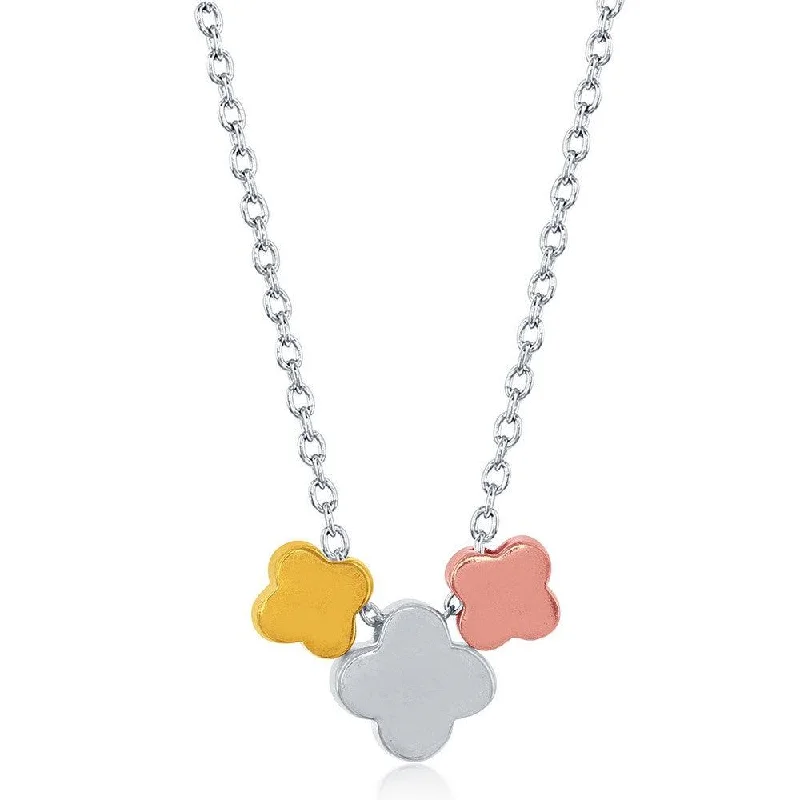 Sterling Silver Multicolor Triple Clover Necklace