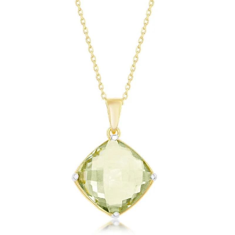 Sterling Silver Gold Plated 7.22cttw Green Amethyst Necklace