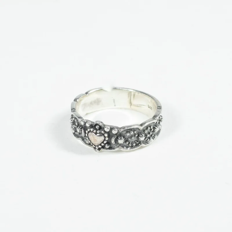 Vintage Wedding Rings-Silver Oxidized Centre Heart Ring