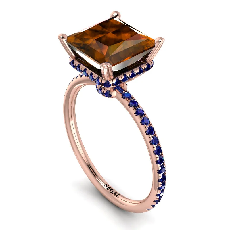 Stylish Solitaire Rings-Trendy Hidden Halo Brown Diamond Princess Cut Engagement Ring - Daria No. 1114