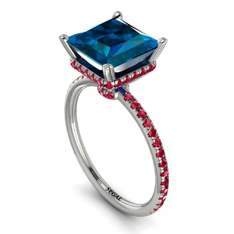 Modern Diamond Rings-Trendy Hidden Halo Blue Topaz Princess Cut Engagement Ring - Daria No. 512