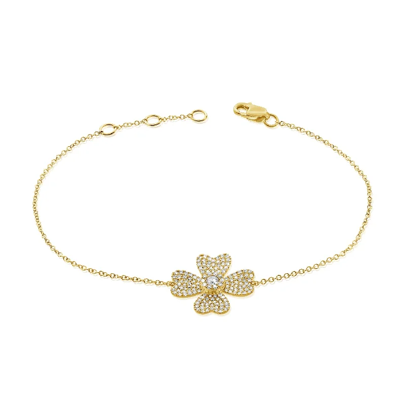 Personalized Gold Bracelets-14K Gold Diamond Blossom Bracelet