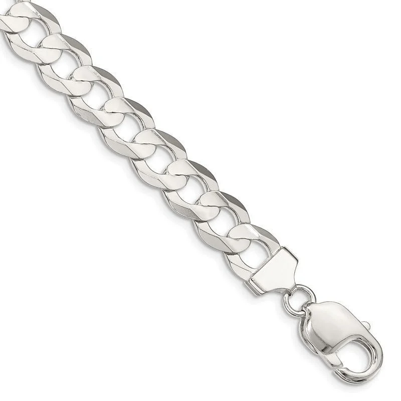 Personalized Wedding Bracelets-Sterling Silver 9.75mm Concave Beveled Curb Chain Bracelet