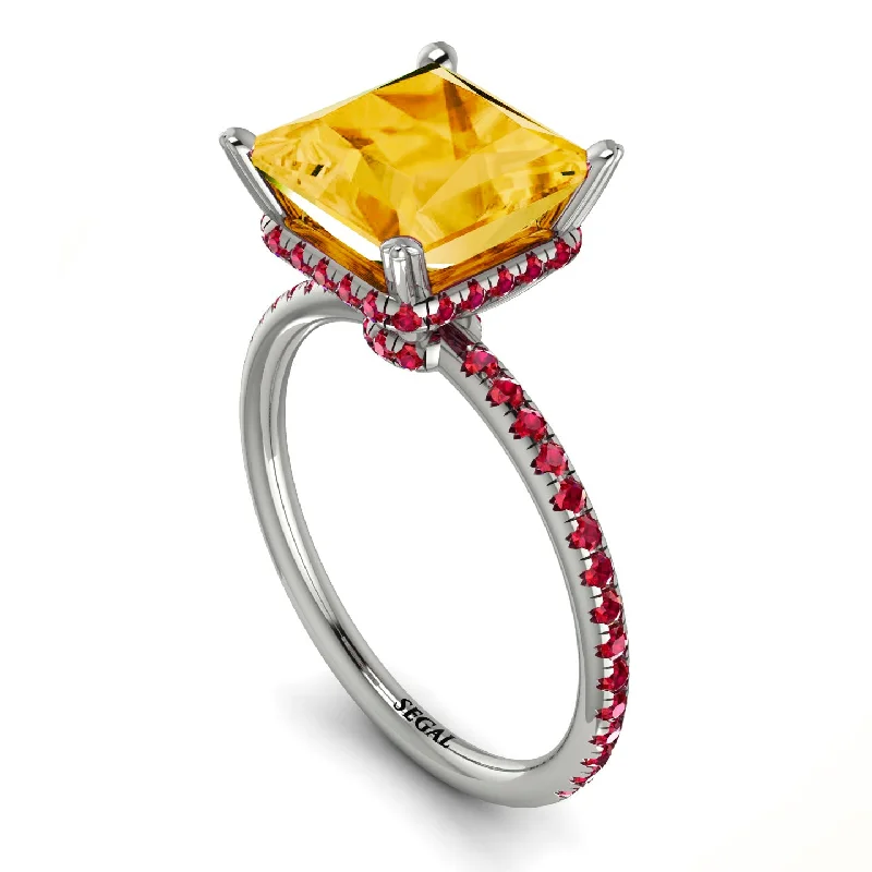 Gold Diamond Rings-Trendy Hidden Halo Citrine Princess Cut Engagement Ring - Daria No. 612