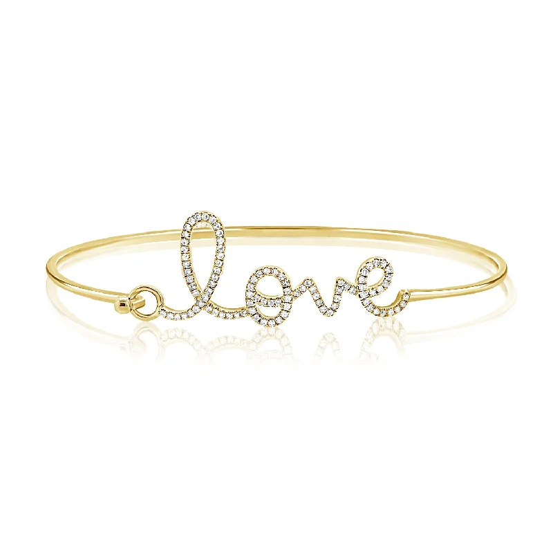 Fashionable Cuff Bracelets-14K Gold Diamond Love Bangle