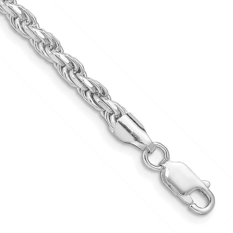 Elegant Bangle Bracelets for Weddings-Sterling Silver Rhodium-plated 3.5mm Diamond-cut Rope Chain Bracelet