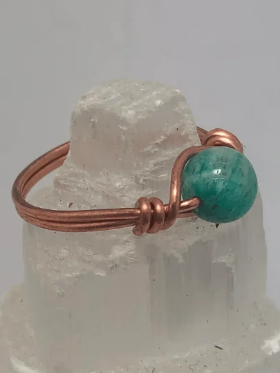 Classic Engagement Ring Bands-Amazonite Copper Bead Ring