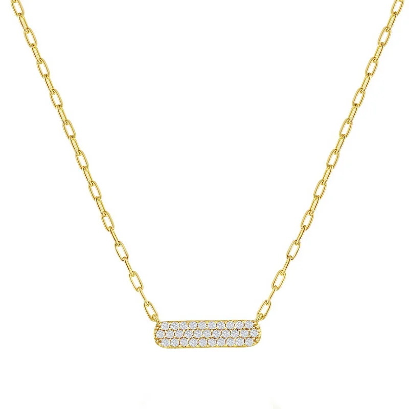 Classic Women's Necklace - Gold Plated Sterling Silver Small CZ Bar Design | M-6980-GP