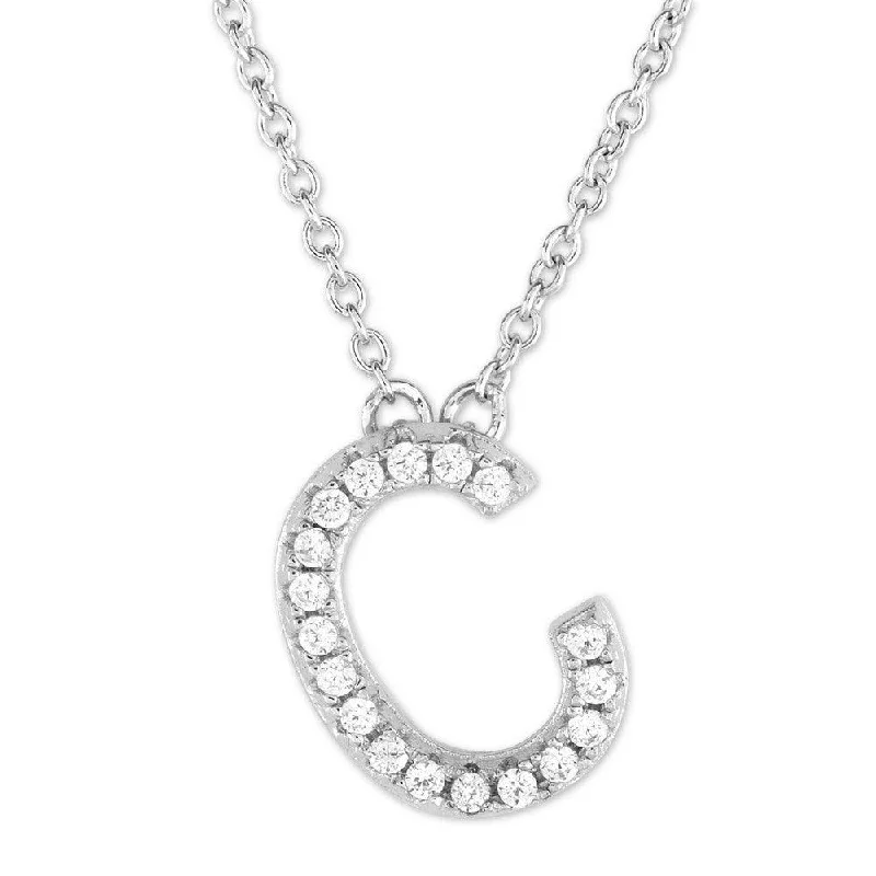 Sterling Silver Micro Pave "C" Pendant Necklace