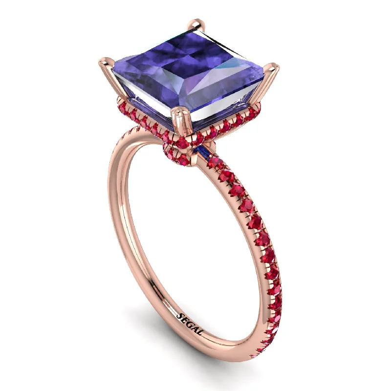 Custom Silver Engagement Rings-Trendy Hidden Halo Tanzanite Princess Cut Engagement Ring - Daria No. 211