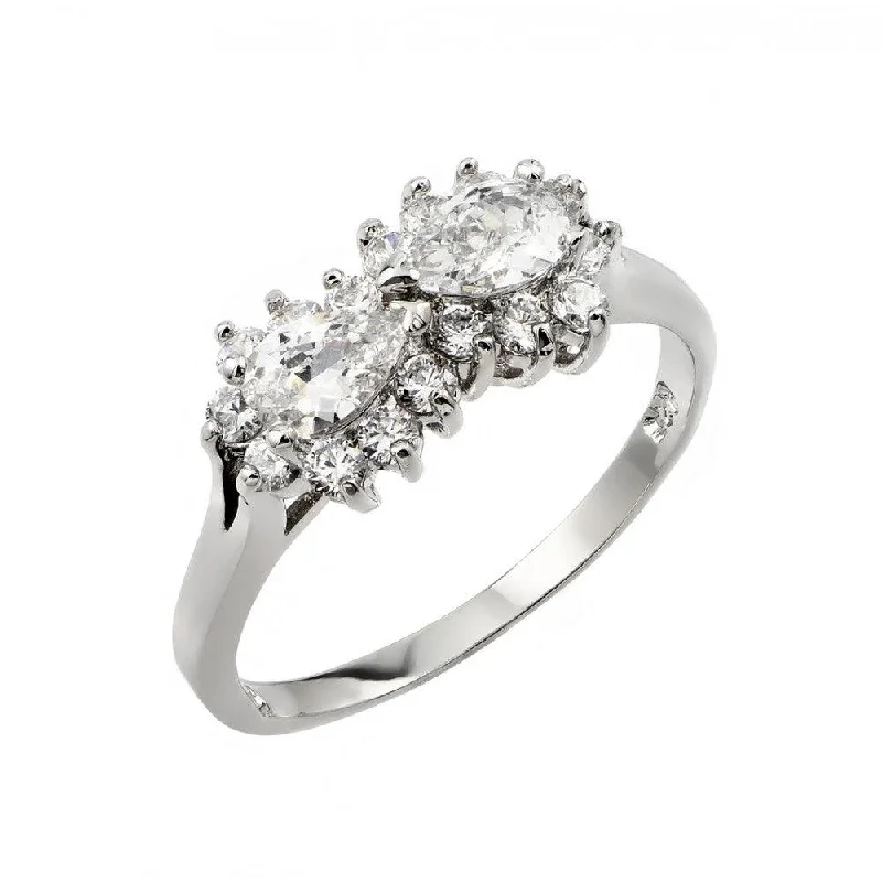 Classic Engagement Ring Bands-Silver 925 Rhodium Plated Double Cluster Ring - BGR00894