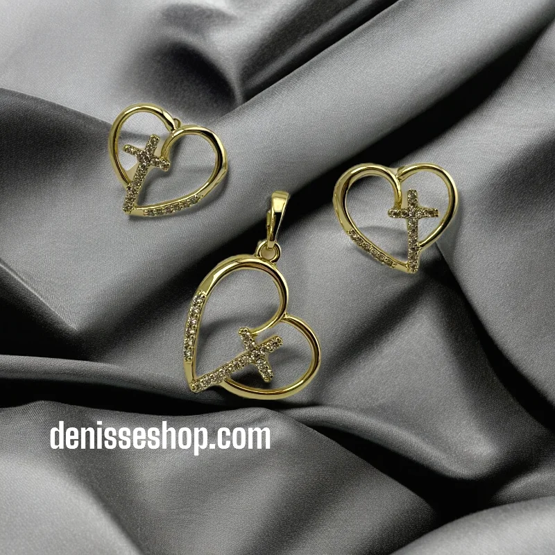 14K CROSS HEART NECKLACE SET C19