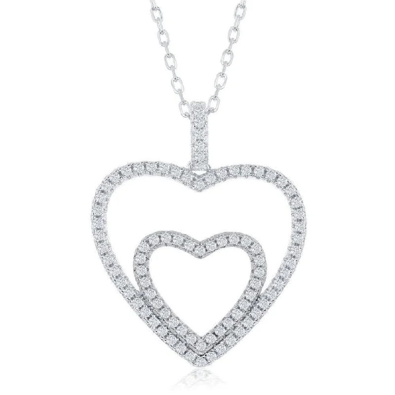 Sterling Silver Cubic Zirconia Double Heart Necklace