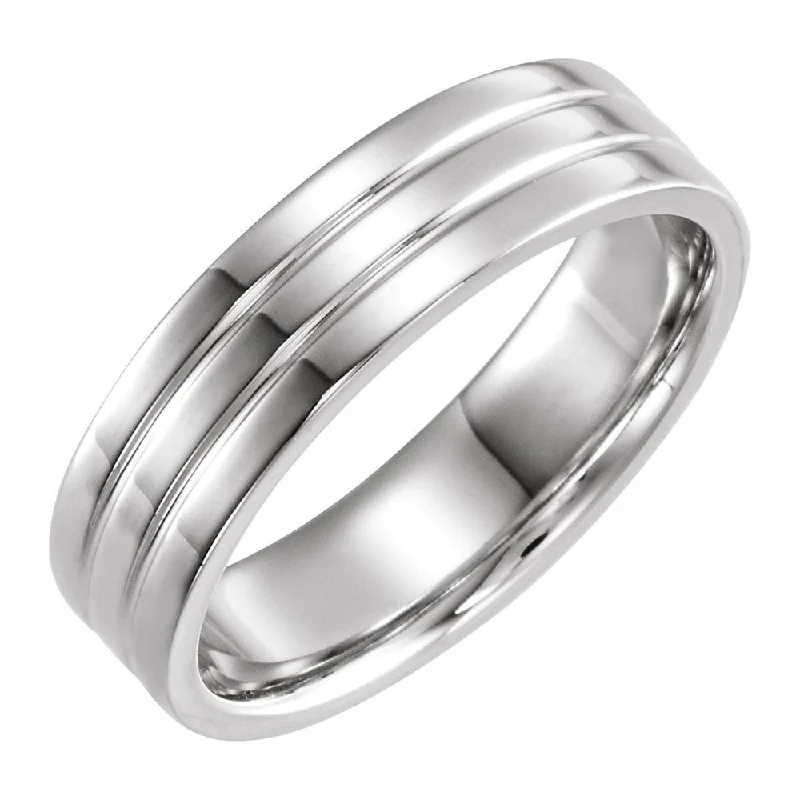 Designer Diamond Rings-6mm Platinum Polished Ridged Comfort Fit Band