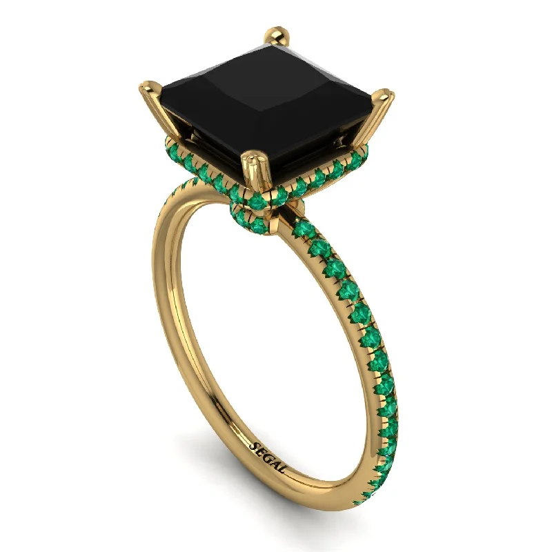 Men’s Custom Rings-Trendy Hidden Halo Black Diamond Princess Cut Engagement Ring - Daria No. 22