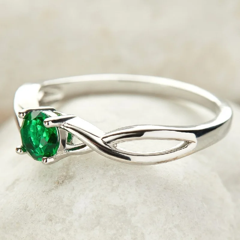 Adjustable Silver Rings-Silver Sterling Green Emerald Stone Ring