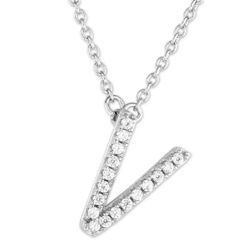 Sterling Silver Micro Pave "V" Pendant Necklace