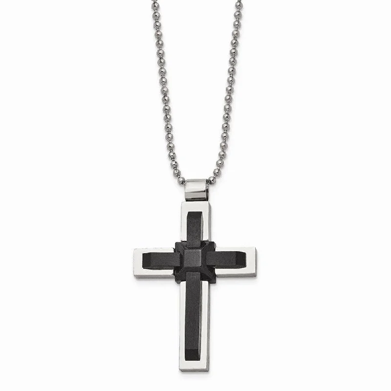 Stainless Steel Black IP-plated and Polished Cross 20in Necklace