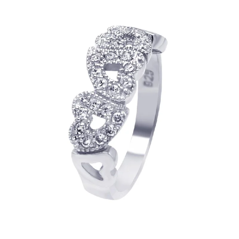 Classic Diamond Rings-Silver 925 Rhodium Plated CZ Multiple Hearts Ring - AAR0013