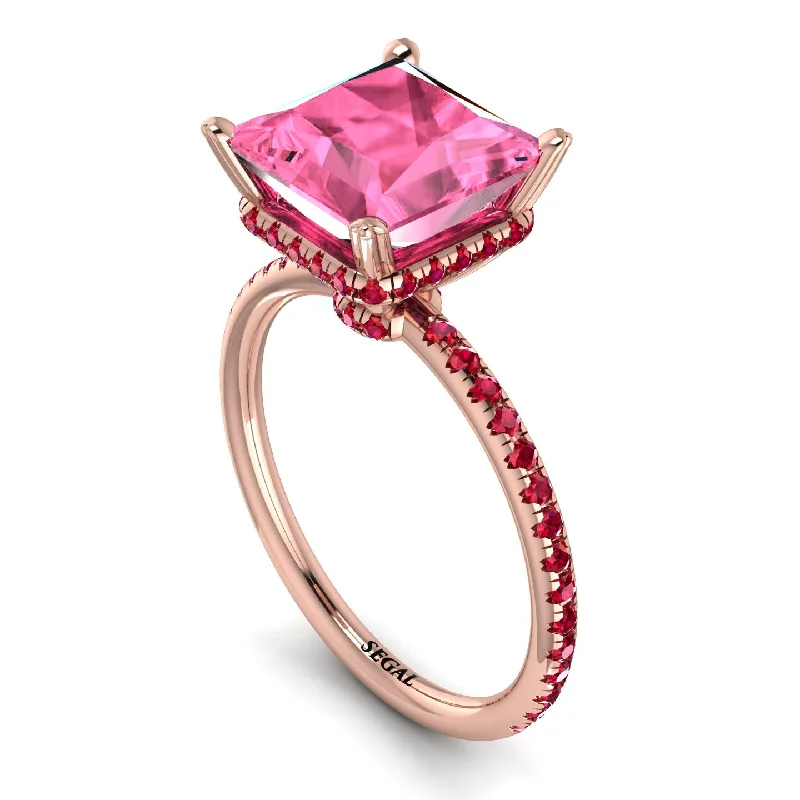 Fine Gold Rings-Trendy Hidden Halo Pink Moissanite Princess Cut Engagement Ring - Daria No. 811